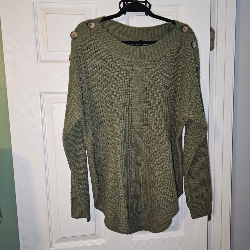 Elegant Olive Button-Shoulder Sweater